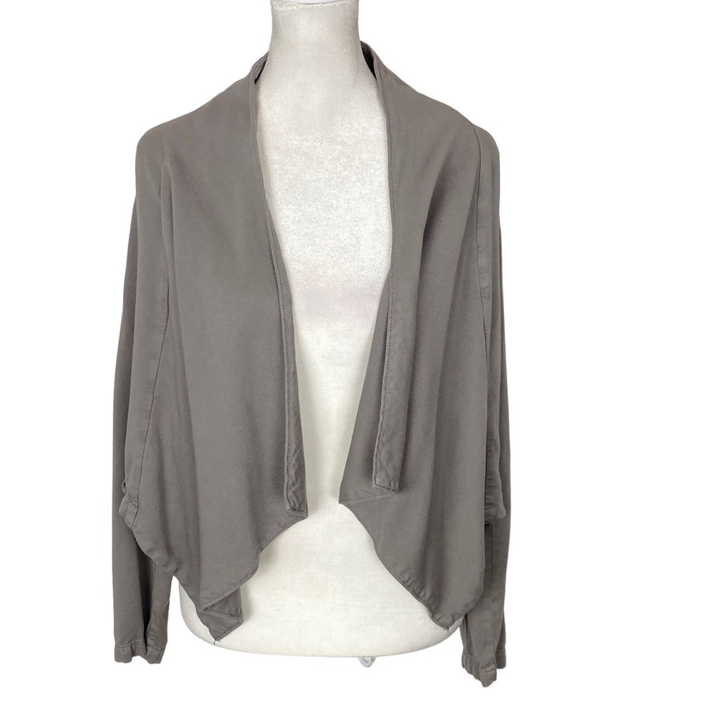 KNOX ROSE Women Open Front Crop Long Sleeve Tie Back Denim Coat Sz XS Gray 78-2